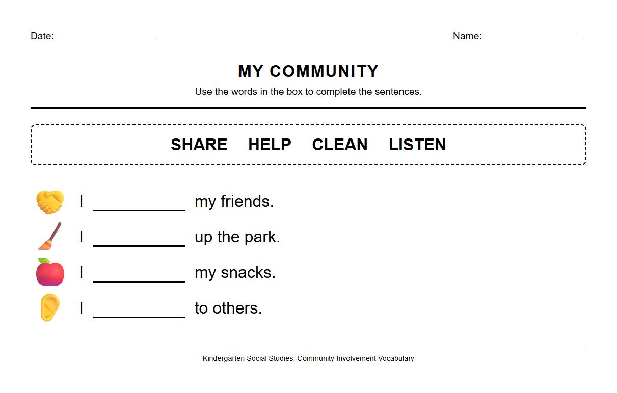 Fill in the Blank Exercise Based on Community Involvement Vocabulary