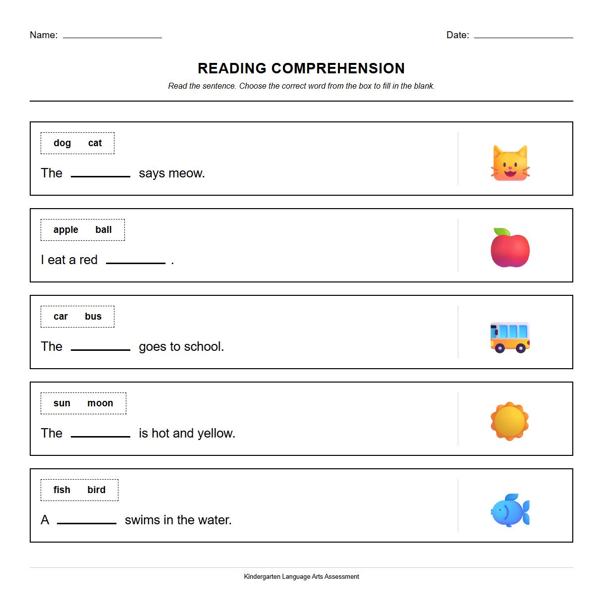 Fill in the Blank Reading Passages for Comprehension Assessment
