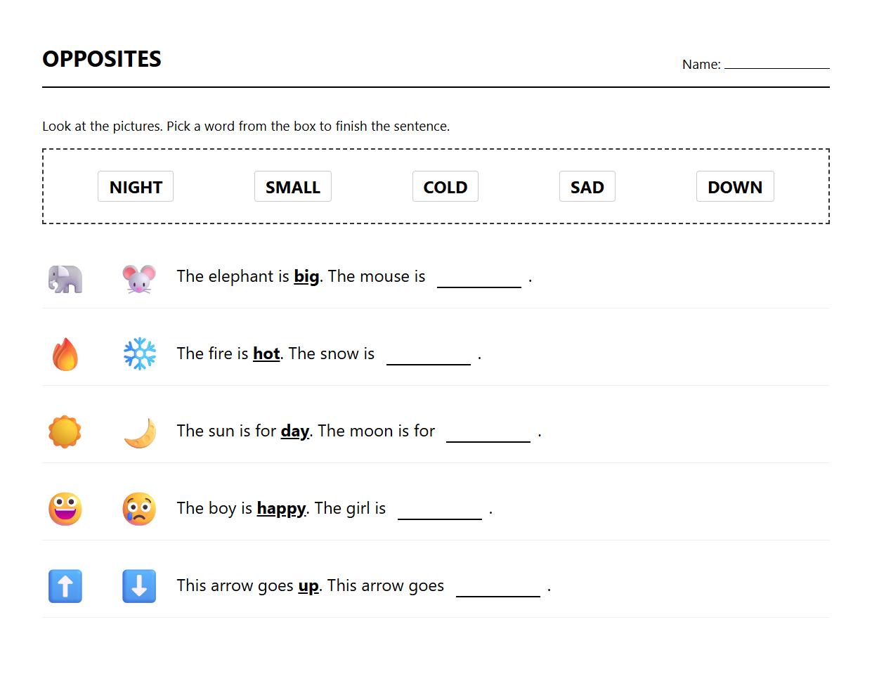 Fill in the Blanks with Antonym Pairs