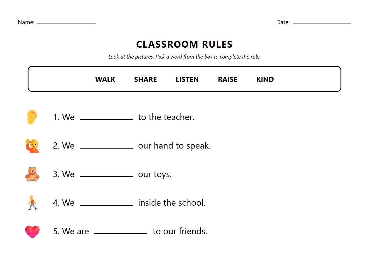 Fill in the Blanks Guided Reading Identification of Classroom Rules