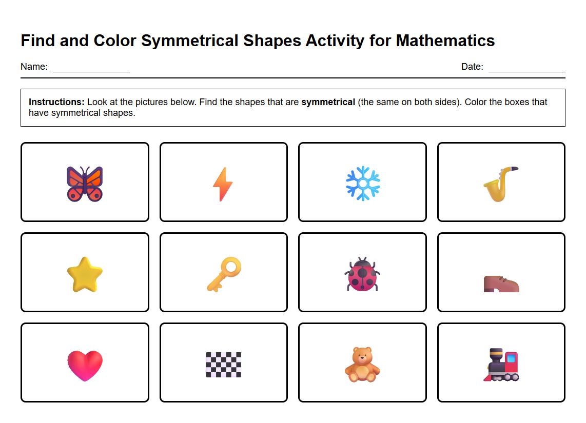 Find and Color Symmetrical Shapes Activity
