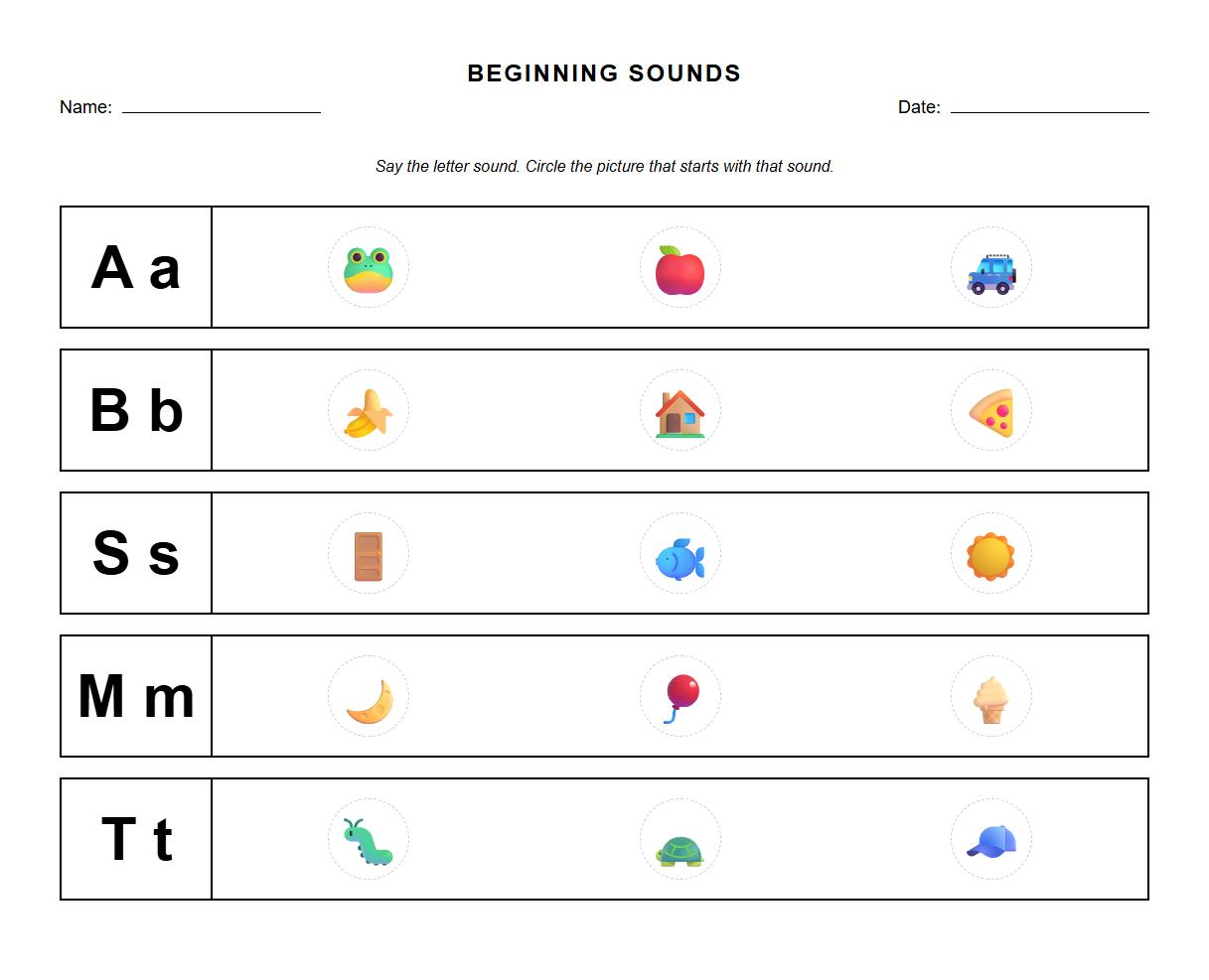 Find and Mark Picture with Given Starting Sound