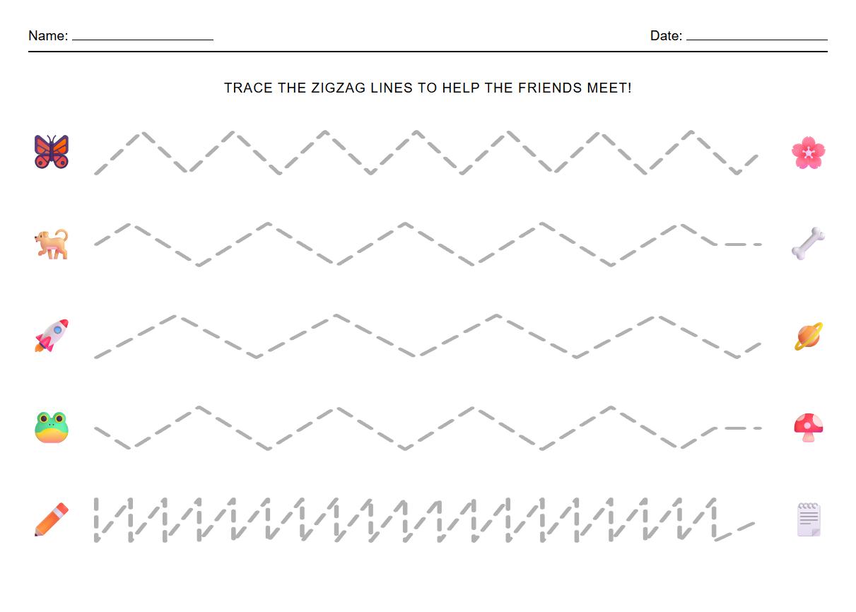 Fine Motor Development Zigzag Pattern Line Tracing Activity
