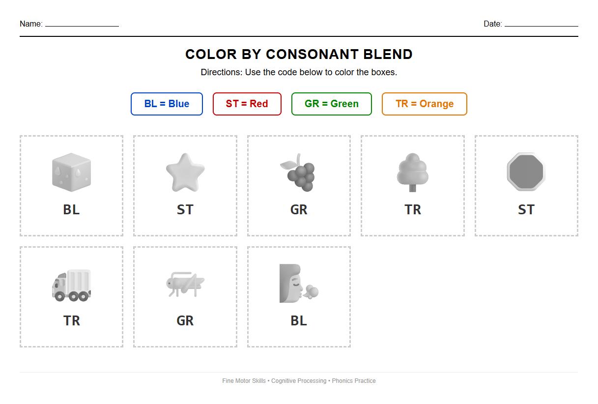 Following Directions with Color by Consonant Blend Code