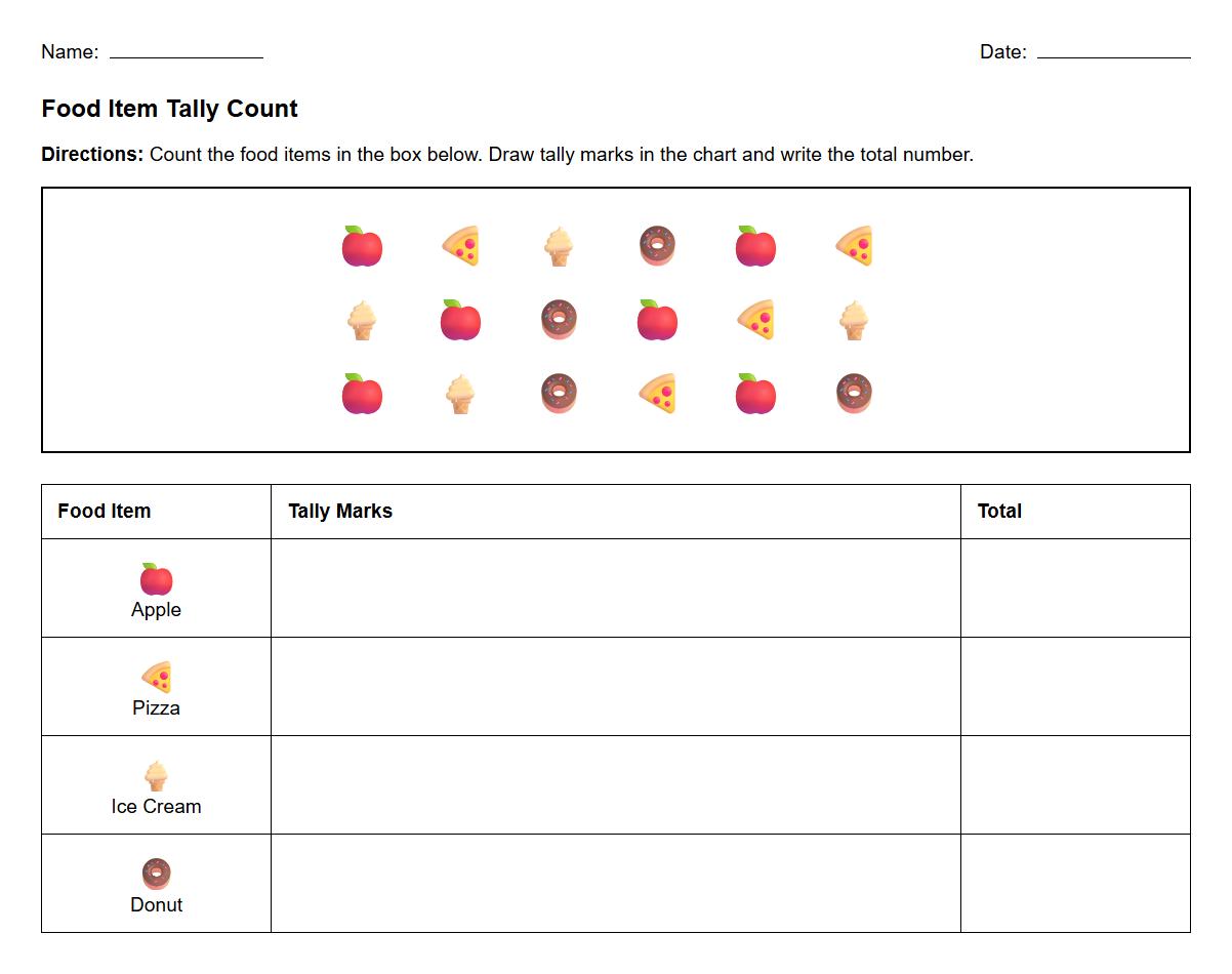 Food Item Data Organization with Tally Marks