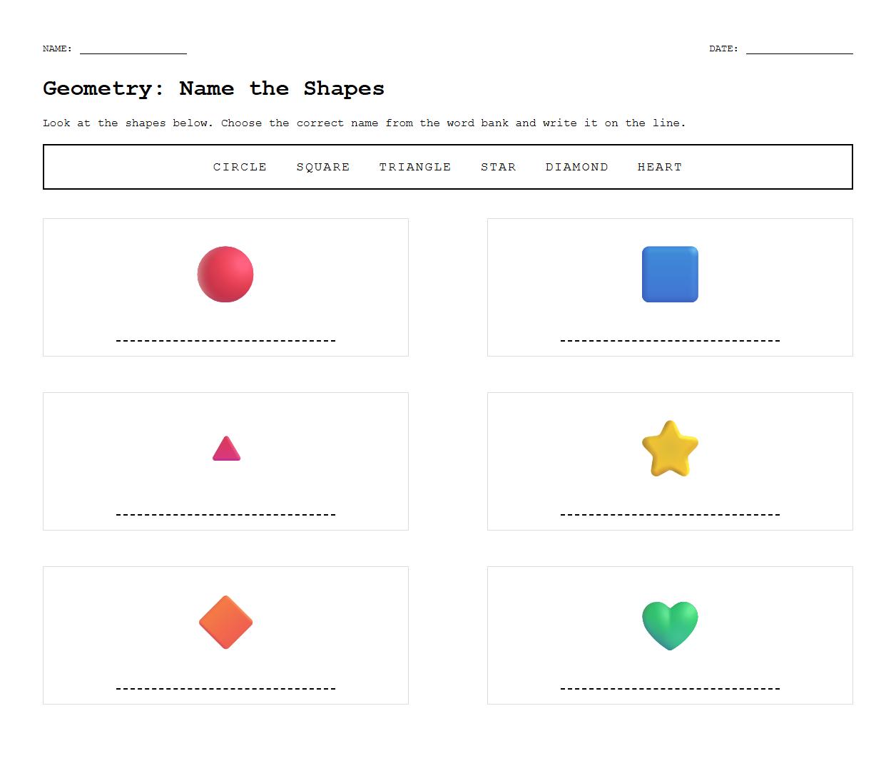 Geometry Vocabulary Shape Labeling Worksheet
