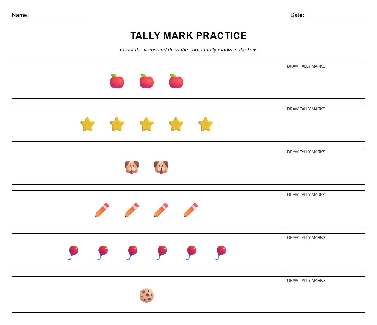 Grouping Quantities Using Tally Marks Worksheet