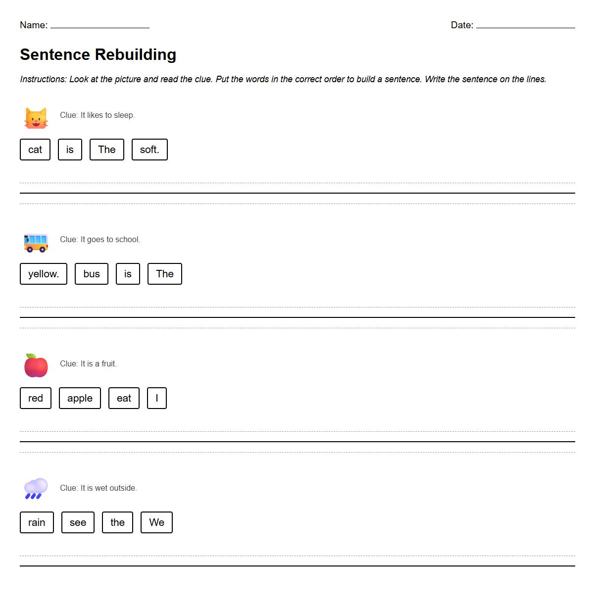 Guided Sentence Rebuilding using Context Clues