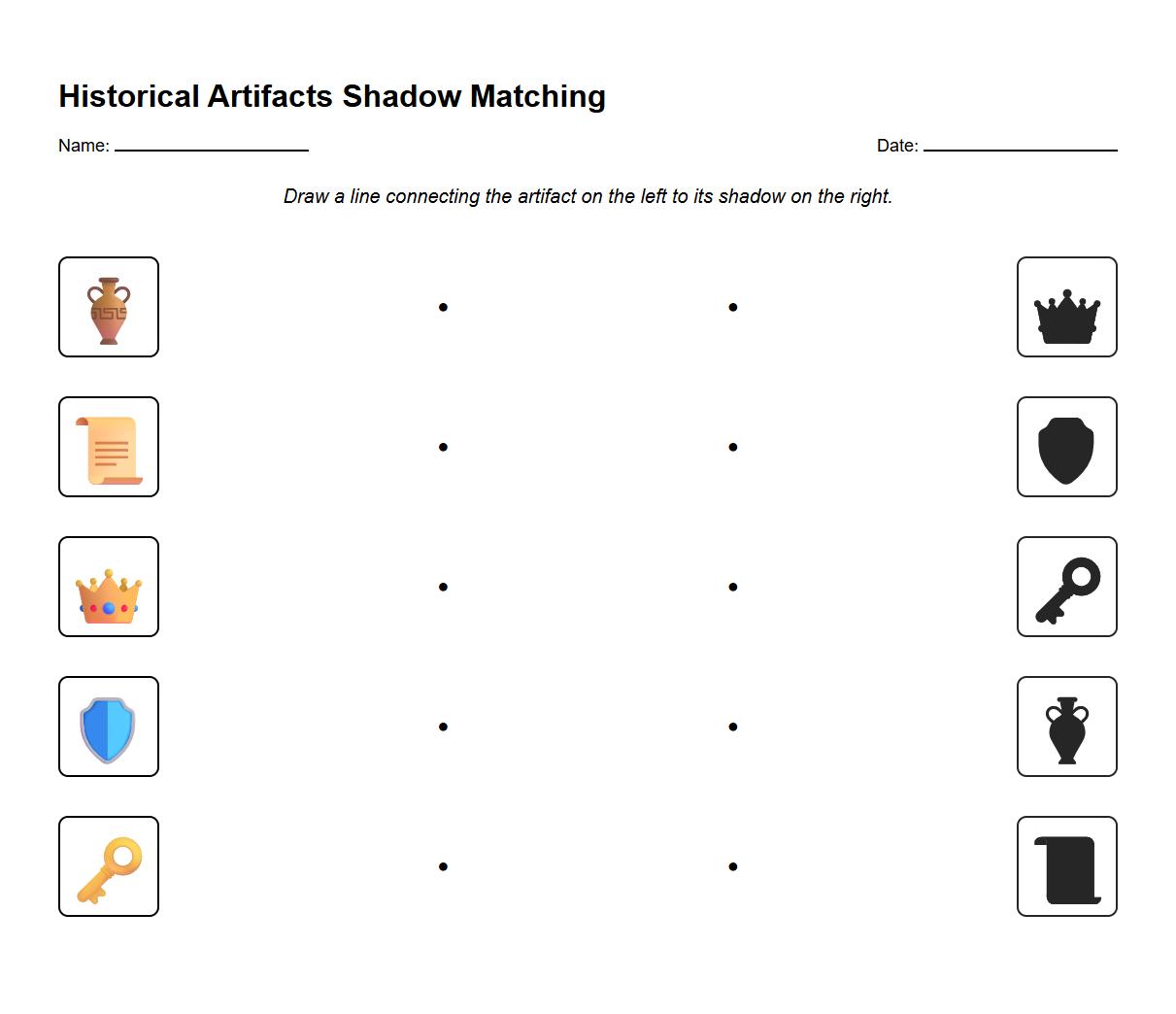 Historical Artifacts Shadow Matching Sheet
