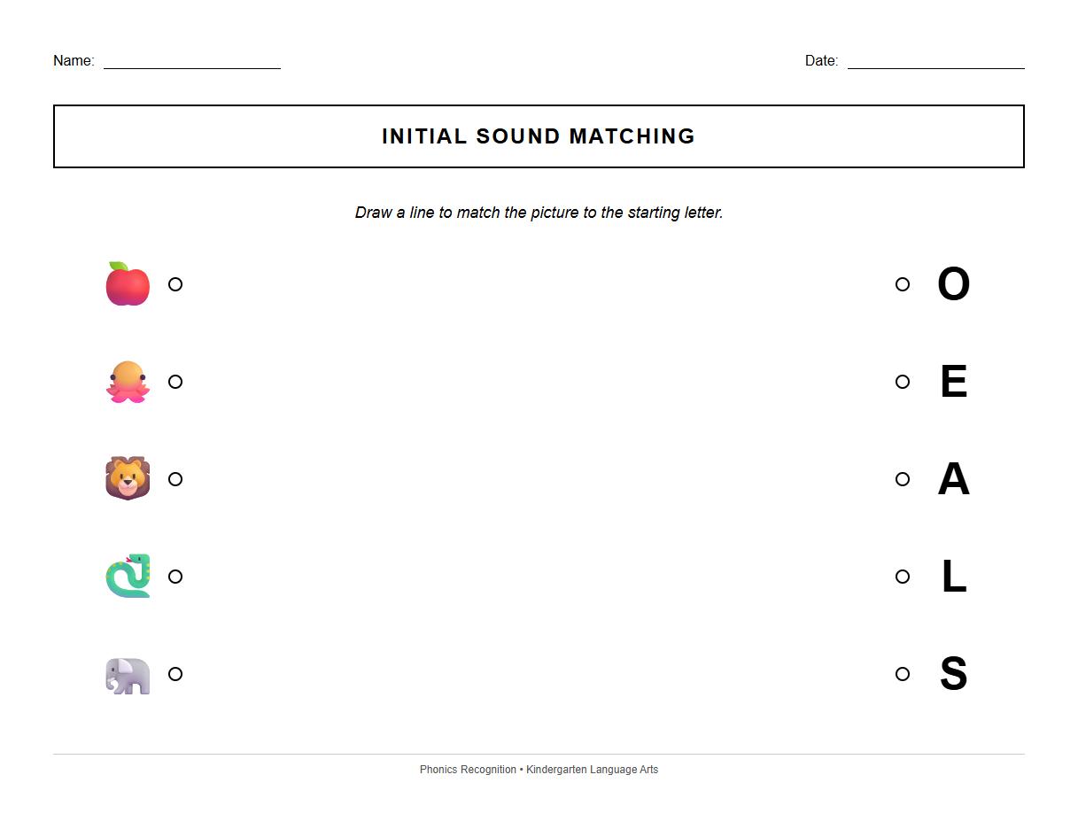 Initial Sound Matching Worksheets for Phonics Recognition