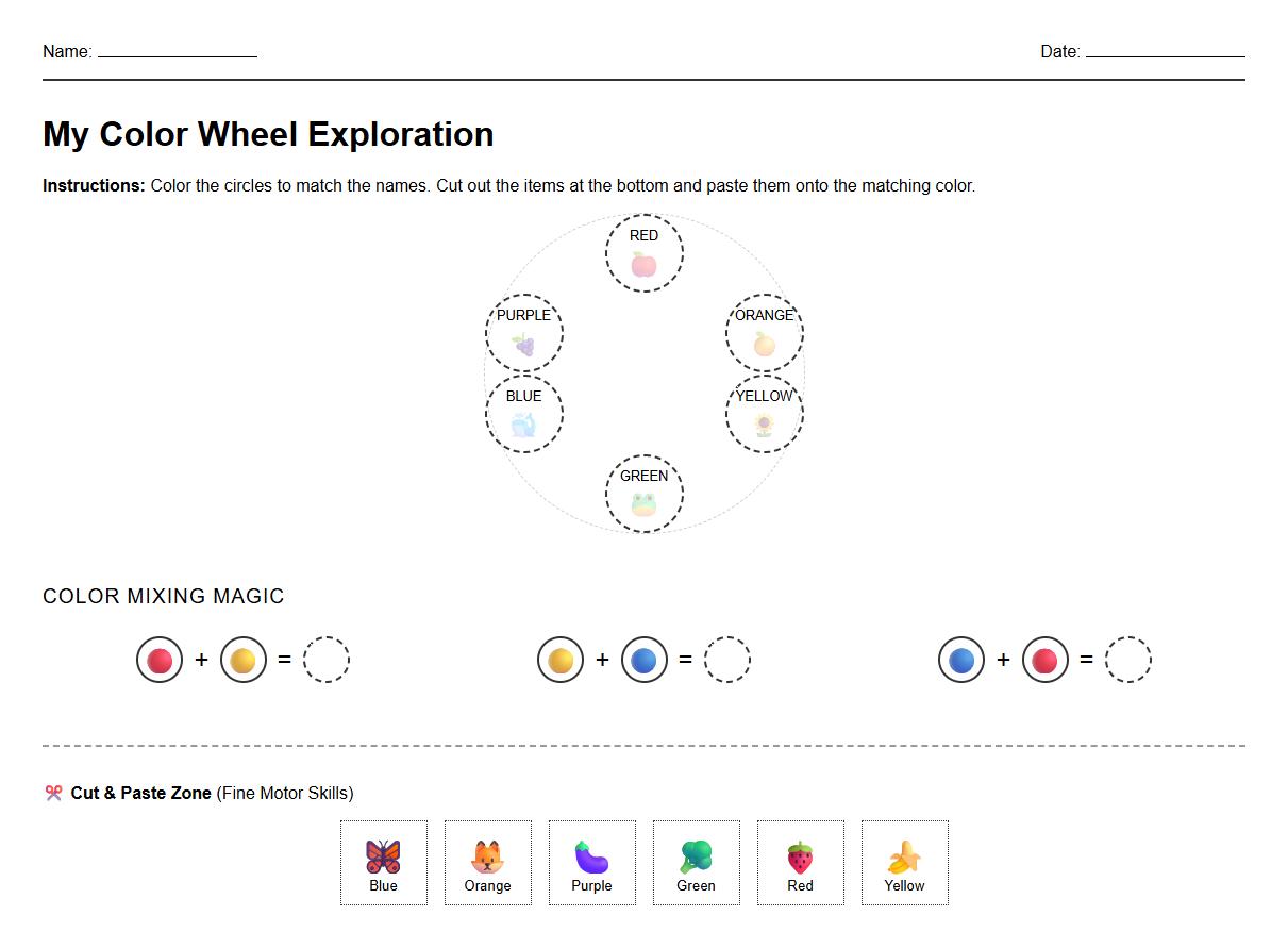 Interactive color-wheel exploration worksheet