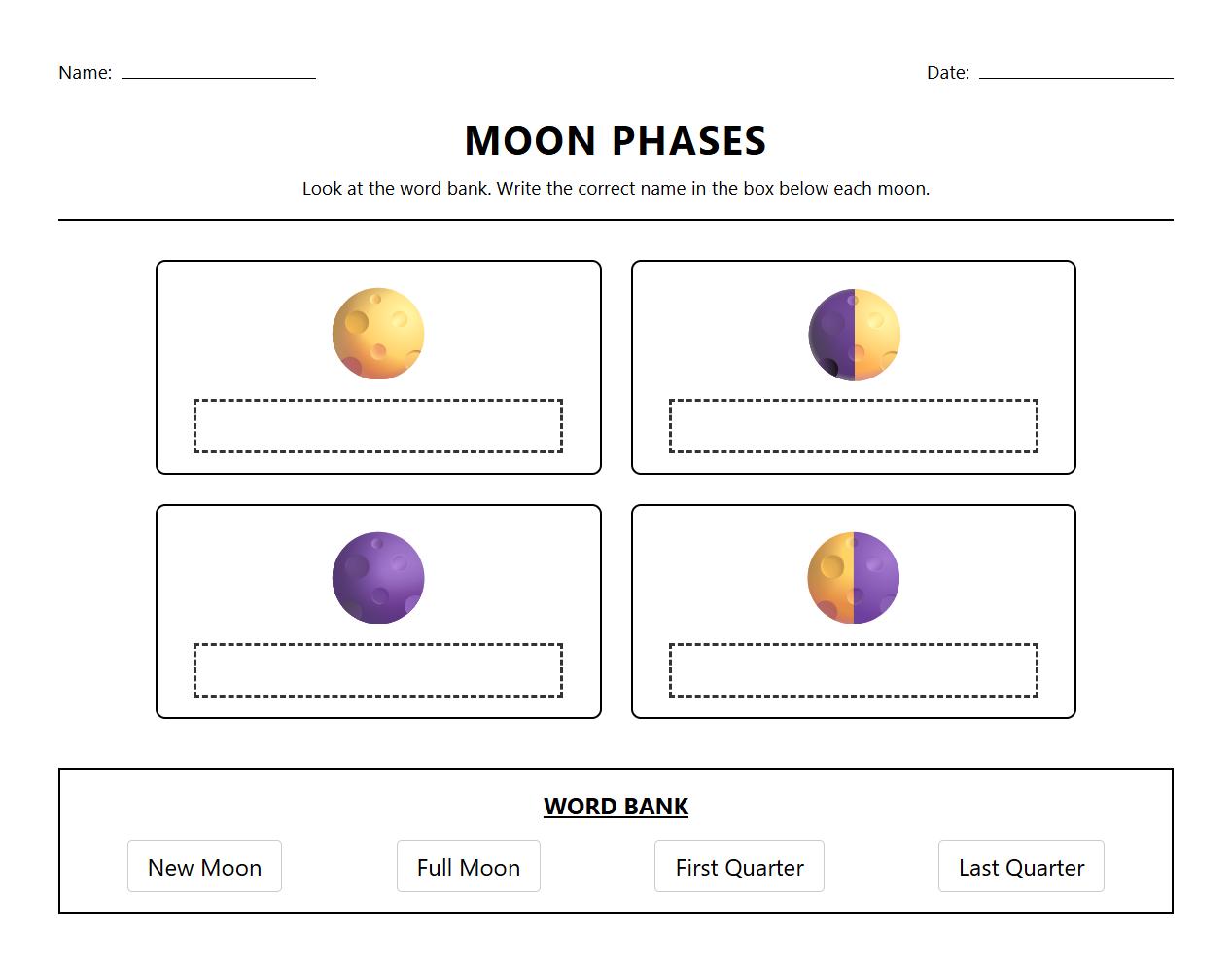 Label the Moon Phases Diagram Worksheet