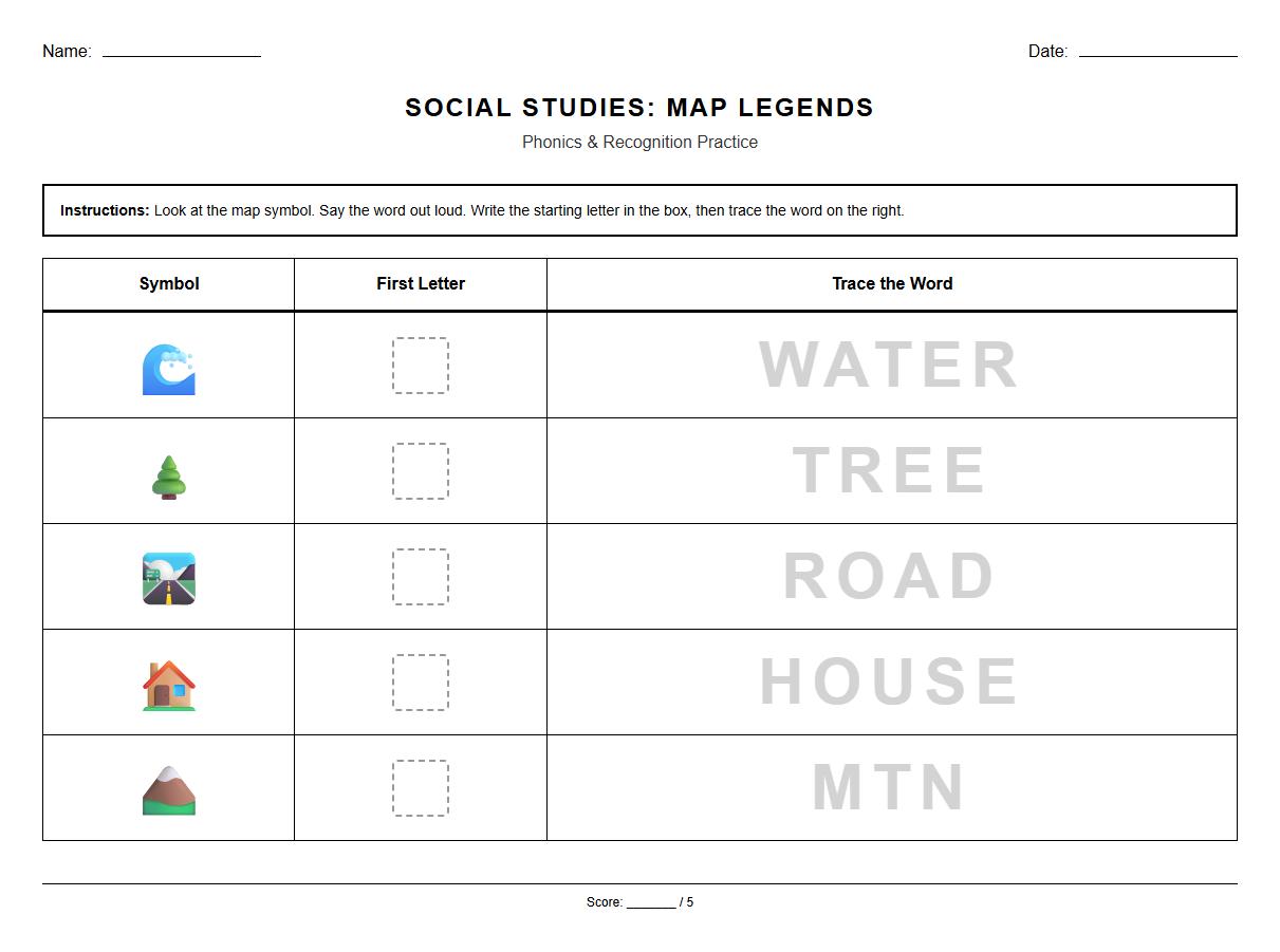 Legend Recognition Guided Phonics Practice Sheet