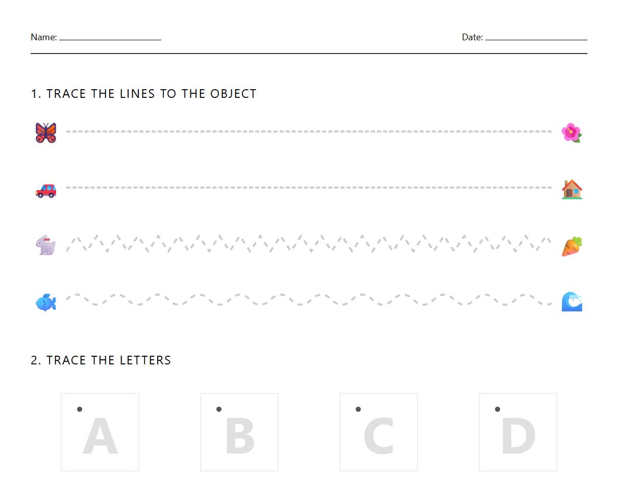 Letter formation line tracing worksheet for early literacy