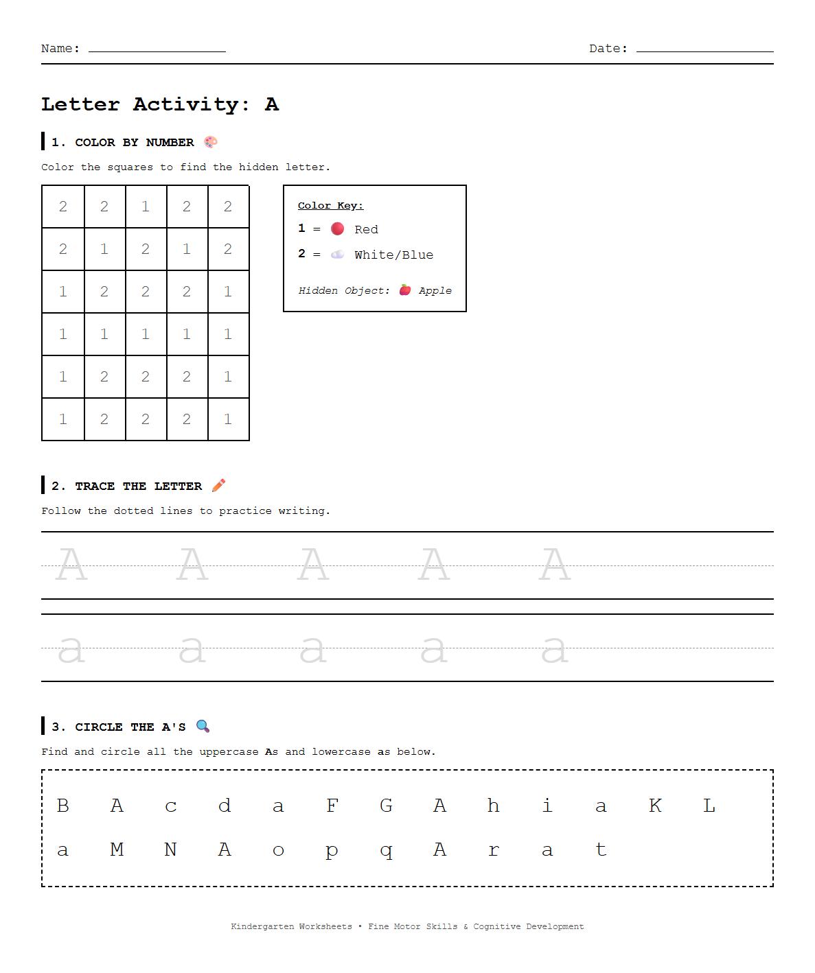 Letter Formation and Recognition Color by Number Worksheets