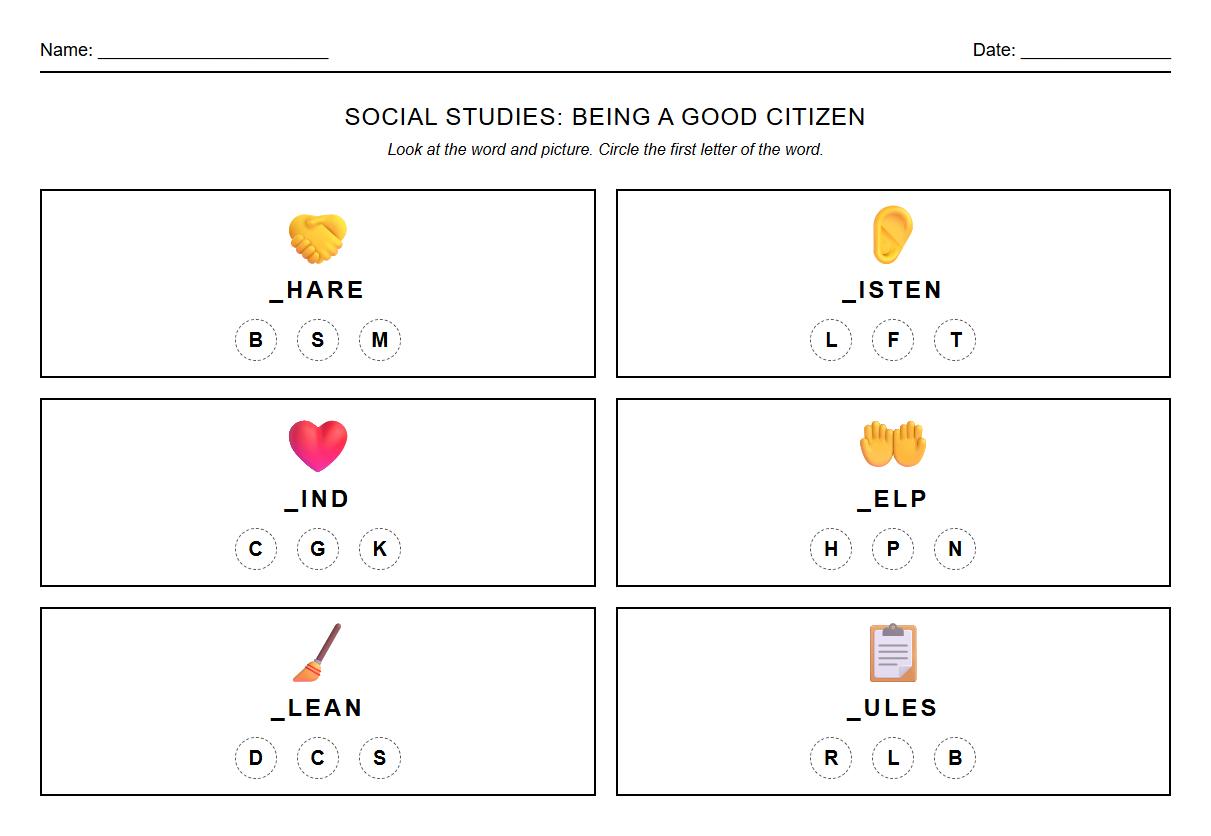 Letter Recognition Activity with Words about Respect and Responsibility