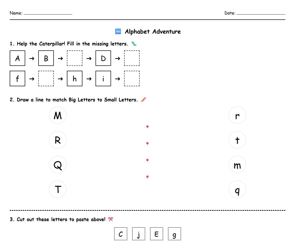 Letter sequencing worksheet with focus on uppercase and lowercase correspondence