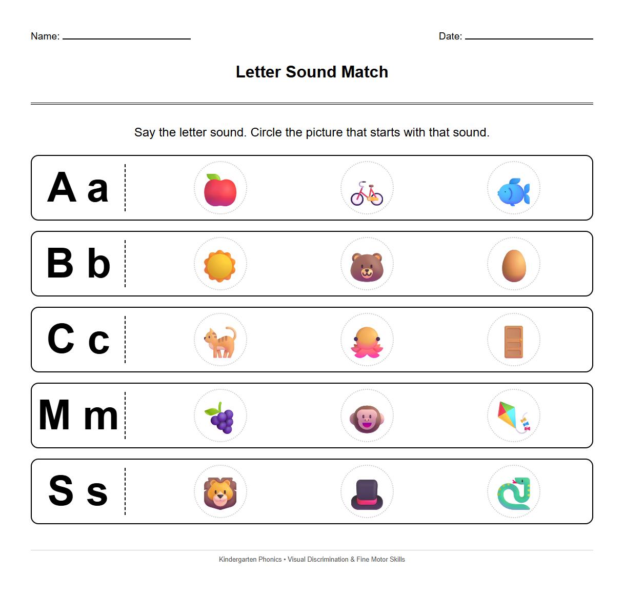 Letter Sound Association Visual Discrimination Worksheet Phonics