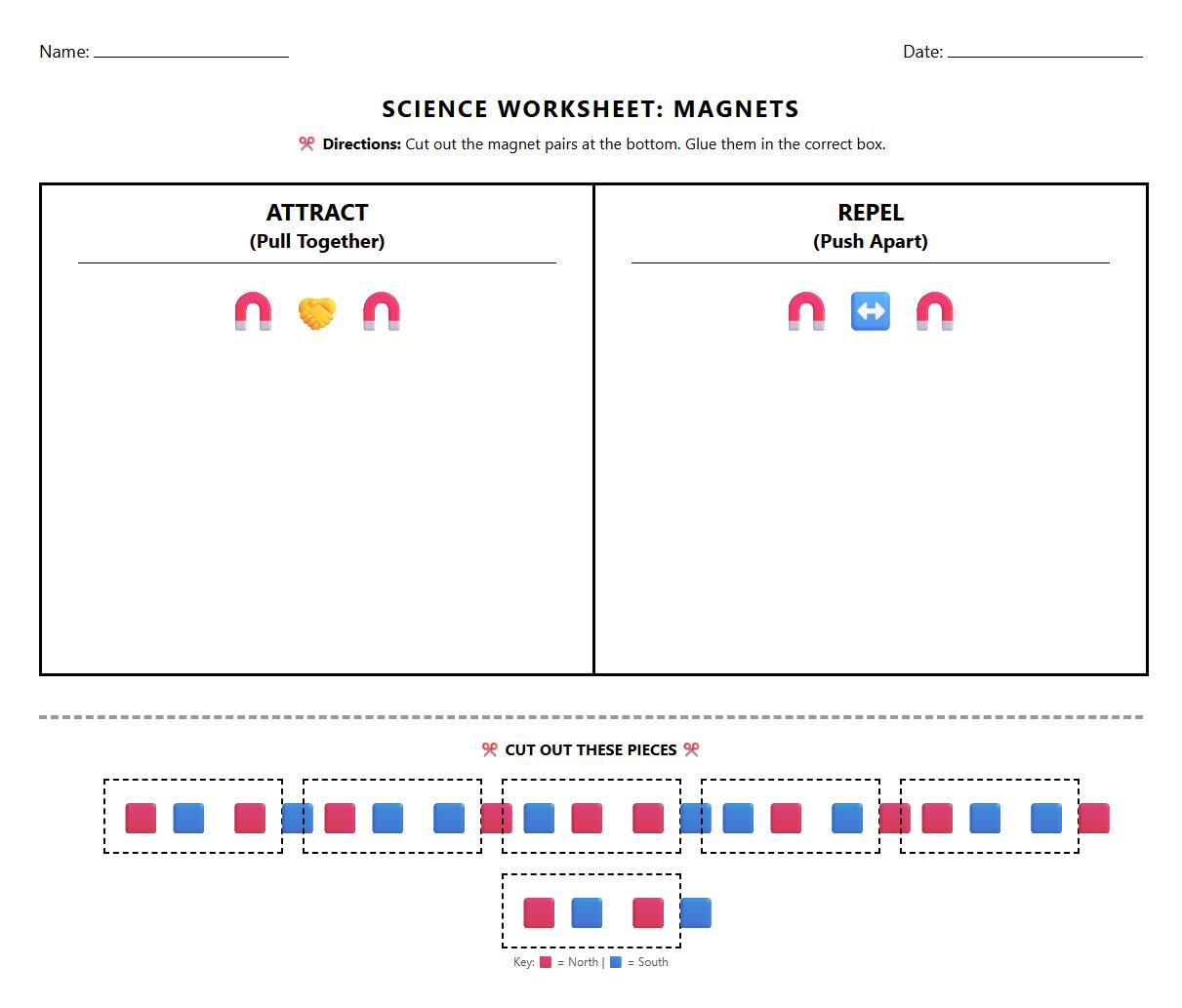 Magnetic Attraction and Repulsion Sorting Worksheet