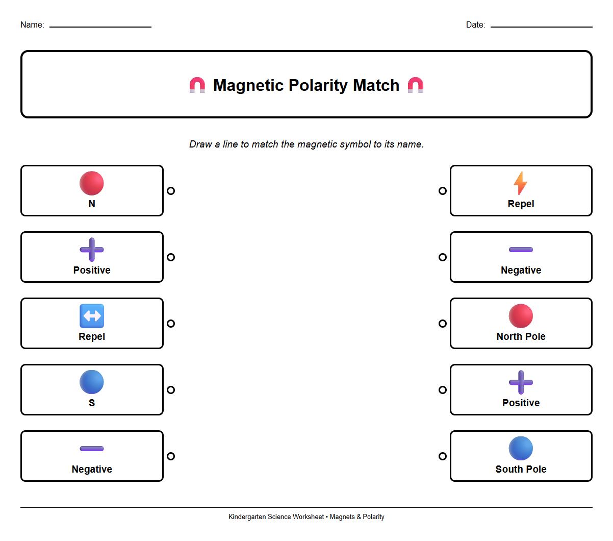 Magnetic Polarity Symbol Matching Worksheet