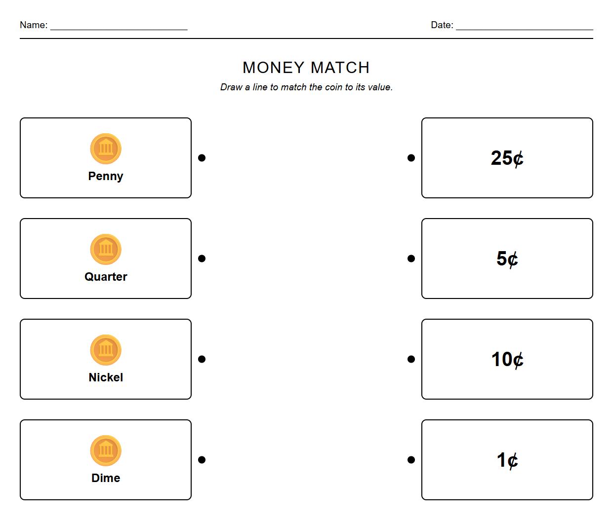 Matching coins to their values using visual representations