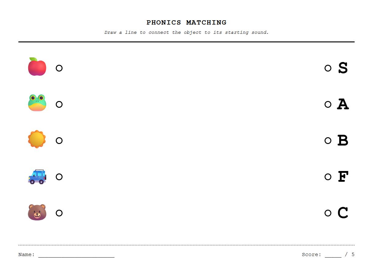 Matching Colored Objects to Corresponding Phonics Symbols