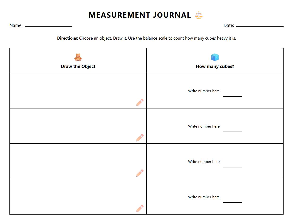 Measurement Journal Page for Recording Weight Observations