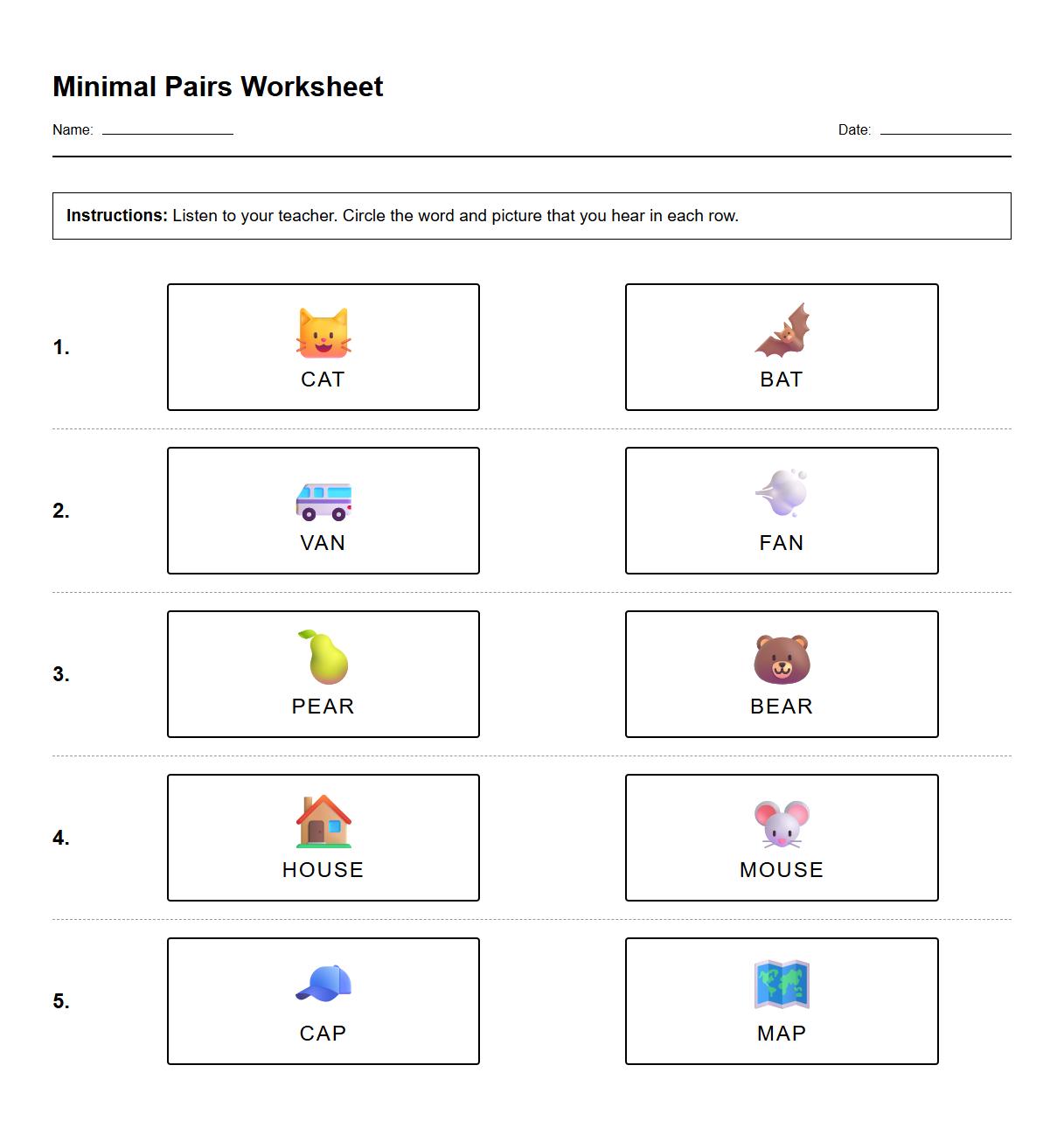 Minimal Pairs Sound Discrimination Exercise