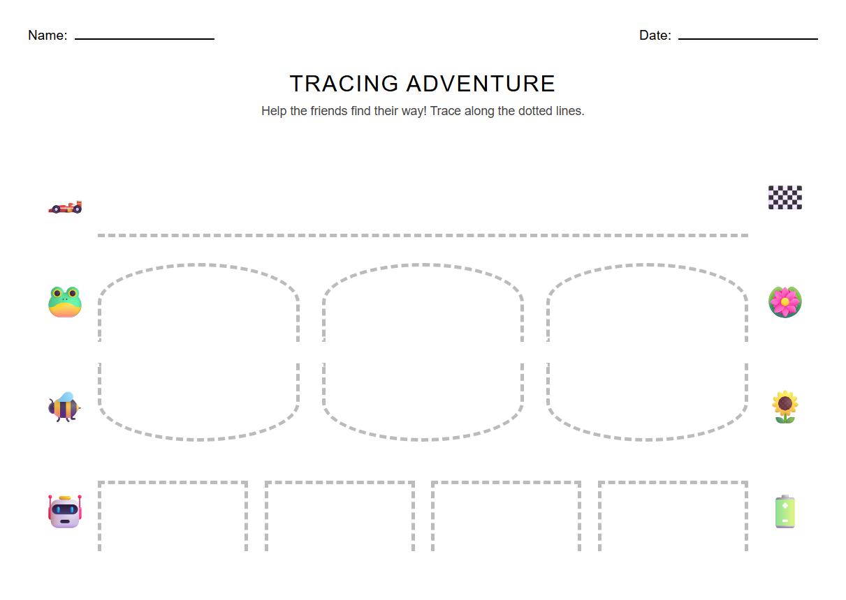 Mixed straight and curved lines tracing worksheet for spatial awareness improvement