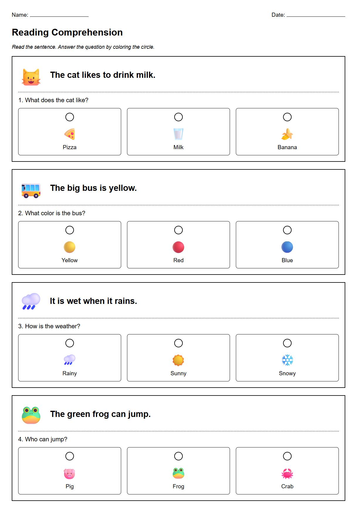 Multiple Choice Reading Comprehension Questions Targeting Key Details