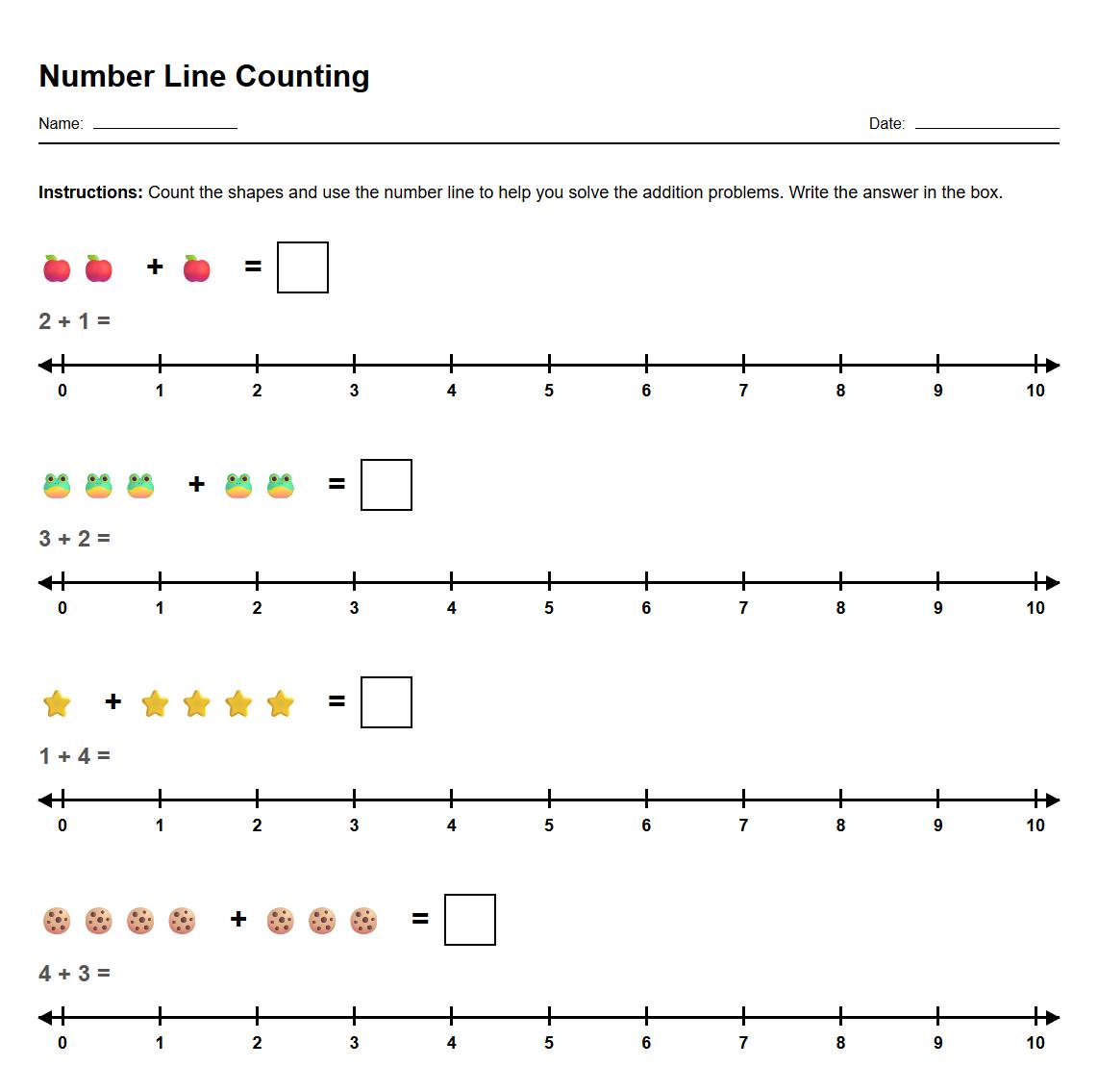 Number Line Counting Worksheet