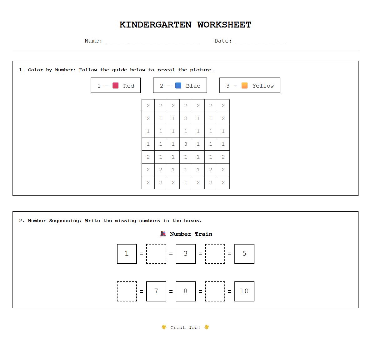 Number Sequencing Color by Number Activity