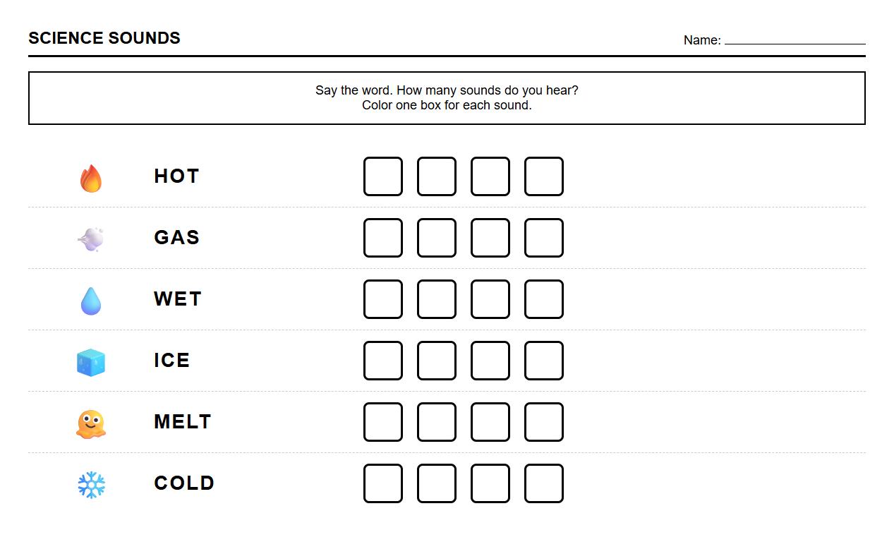 Phoneme Segmentation Exercise on Physical State Words