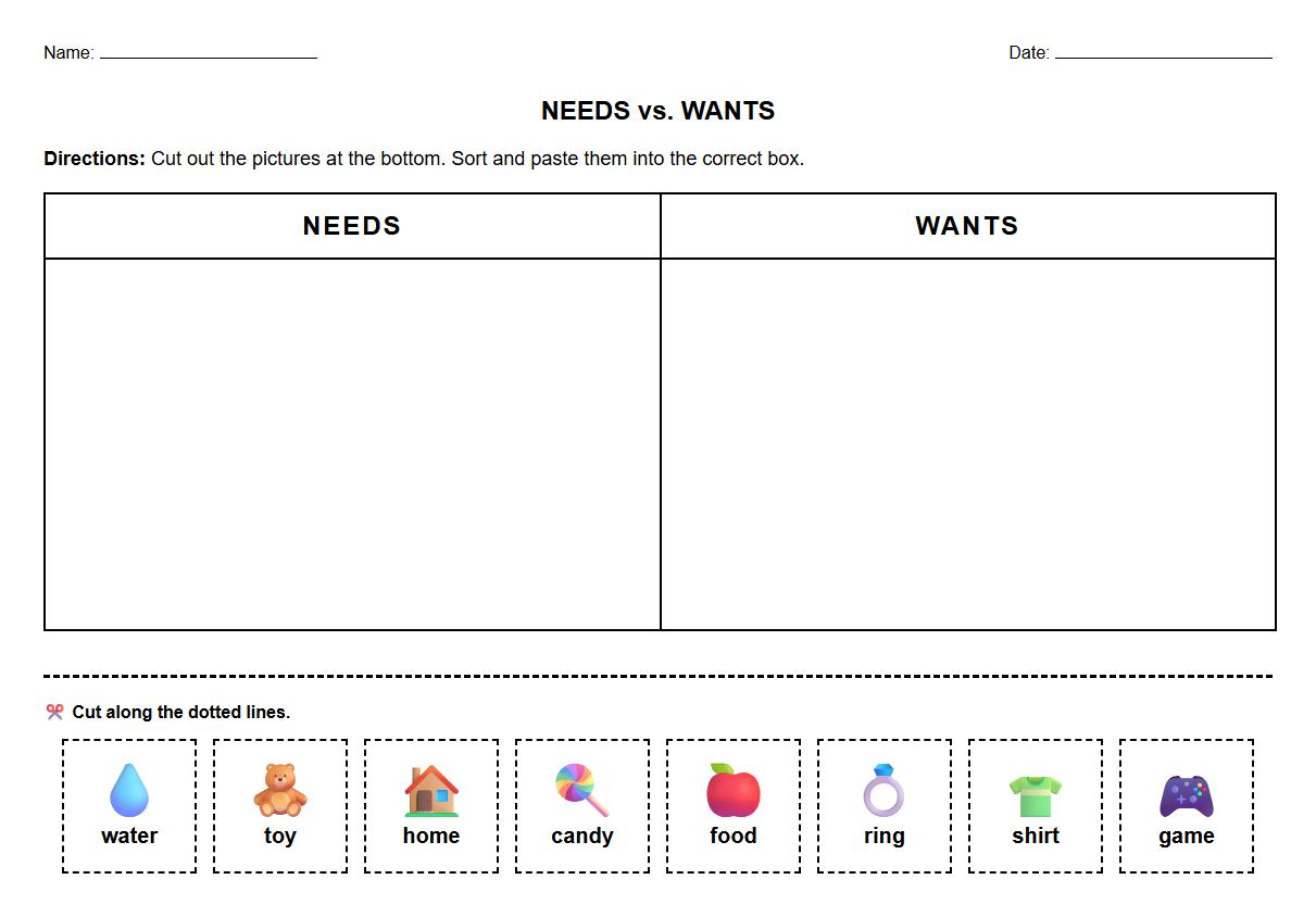 Phonics Based Needs vs Wants Interactive Word Sort