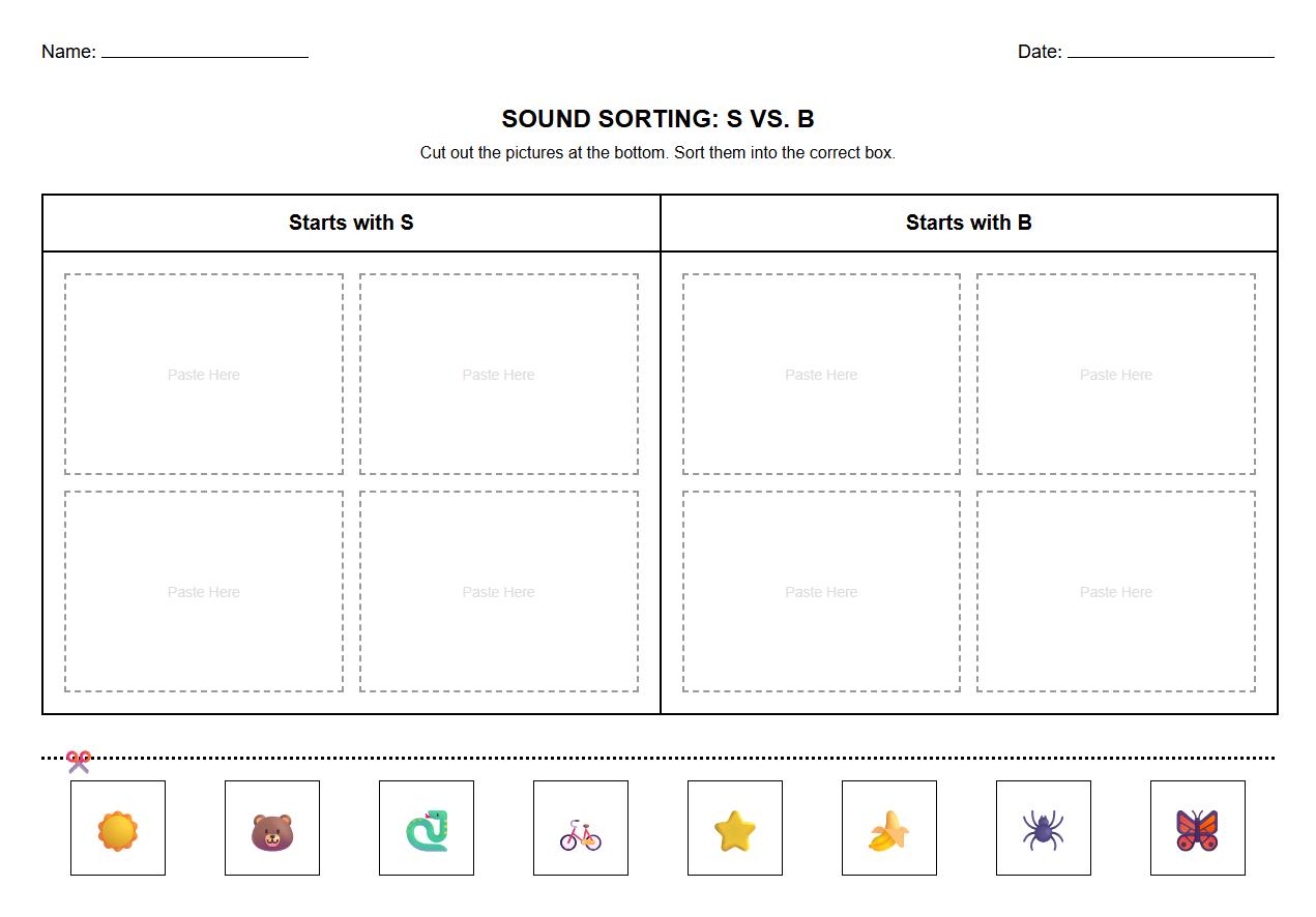 Phonics based object sorting by initial sound