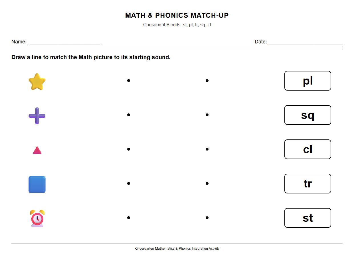 Phonics consonant blend matching with visual prompts