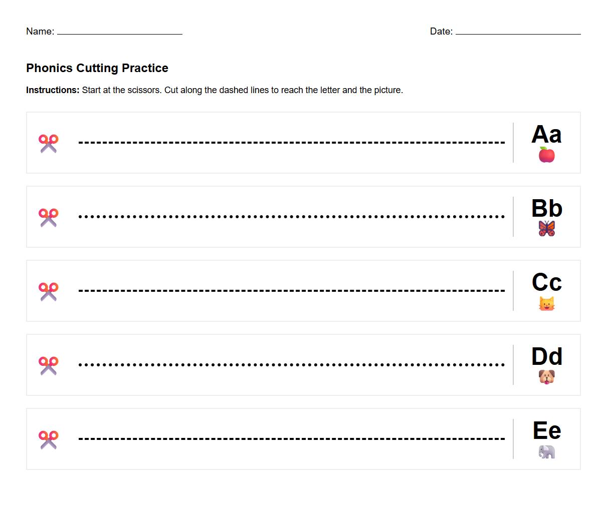 Phonics Letter Cutting Activities for Visual Motor Integration