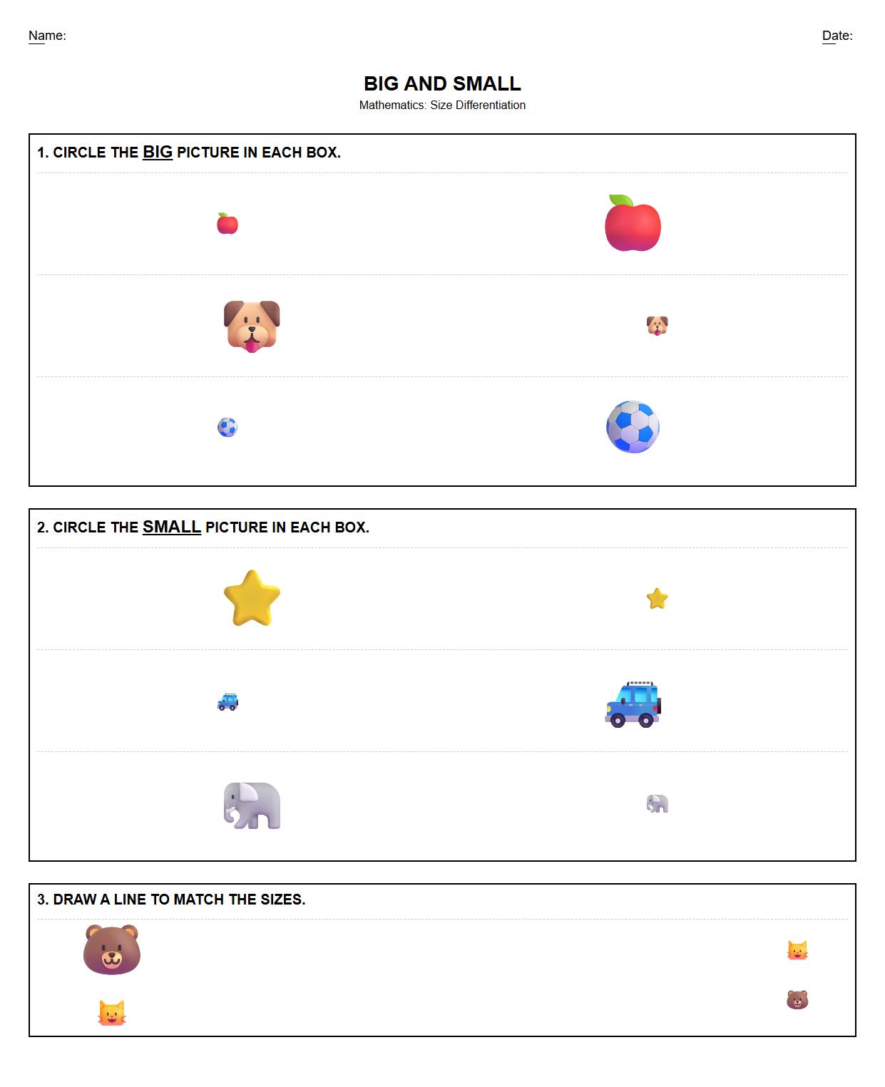 Picture-Based Size Differentiation Exercise for Early Learners
