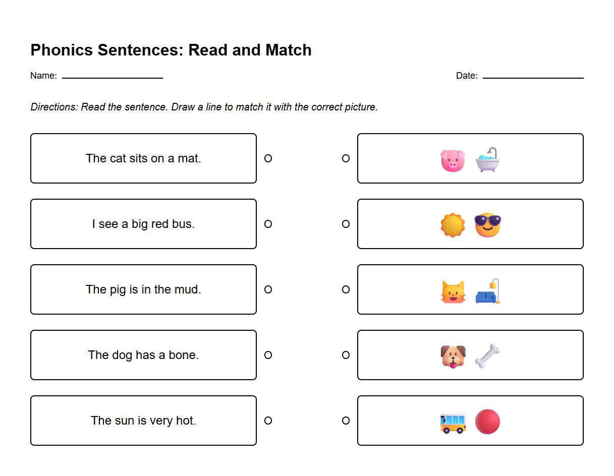 Picture Supported Phonics Sentences Matching Activity