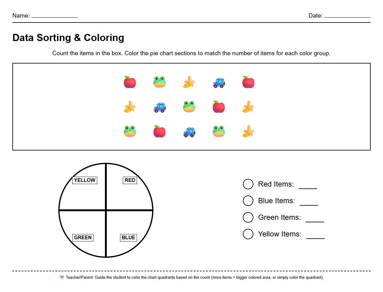 Pie Chart Color Object Sorting Worksheet