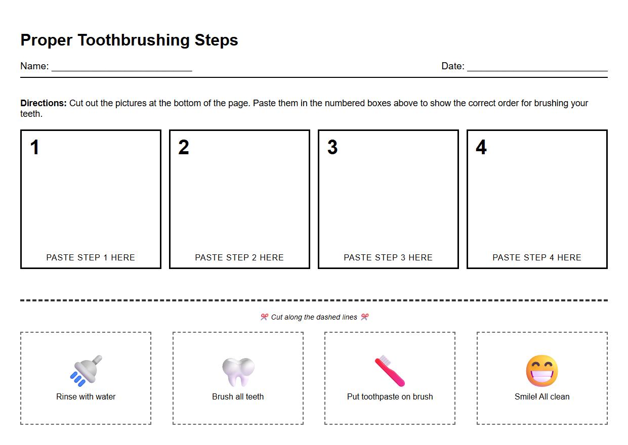 Proper Toothbrushing Steps Visual Organizer Worksheet