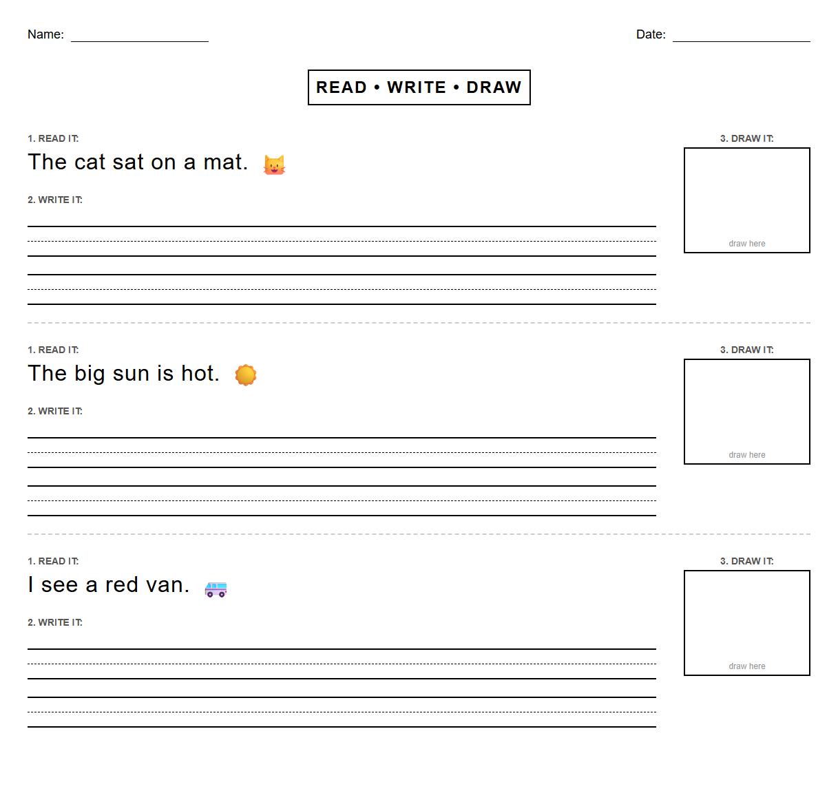 Read Write Draw Phonics Sentences Practice