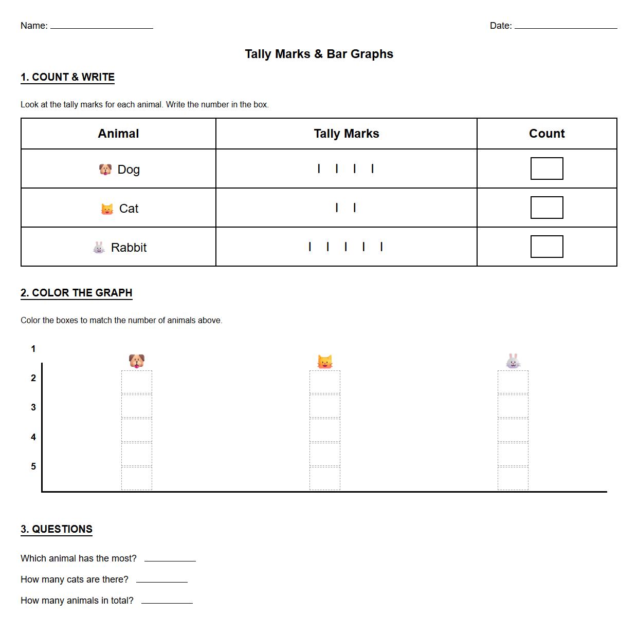 Reading and Analyzing Tally Marks in Bar Graphs Exercise
