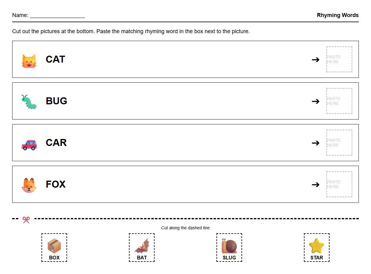 Rhyming Words Cut and Paste Discrimination Task