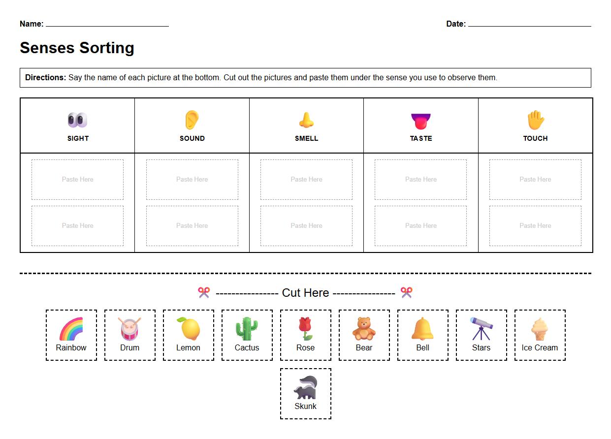 Senses Phonemic Awareness Sorting