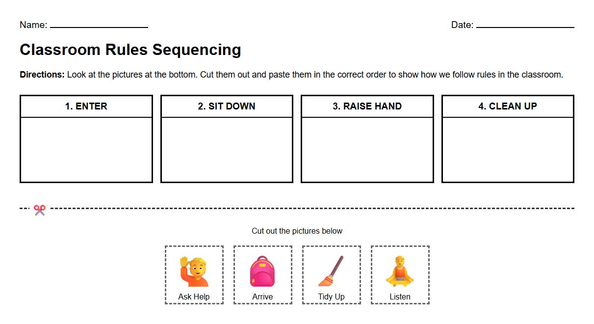 Sequencing Activities Guided Reading Classroom Rules Worksheet