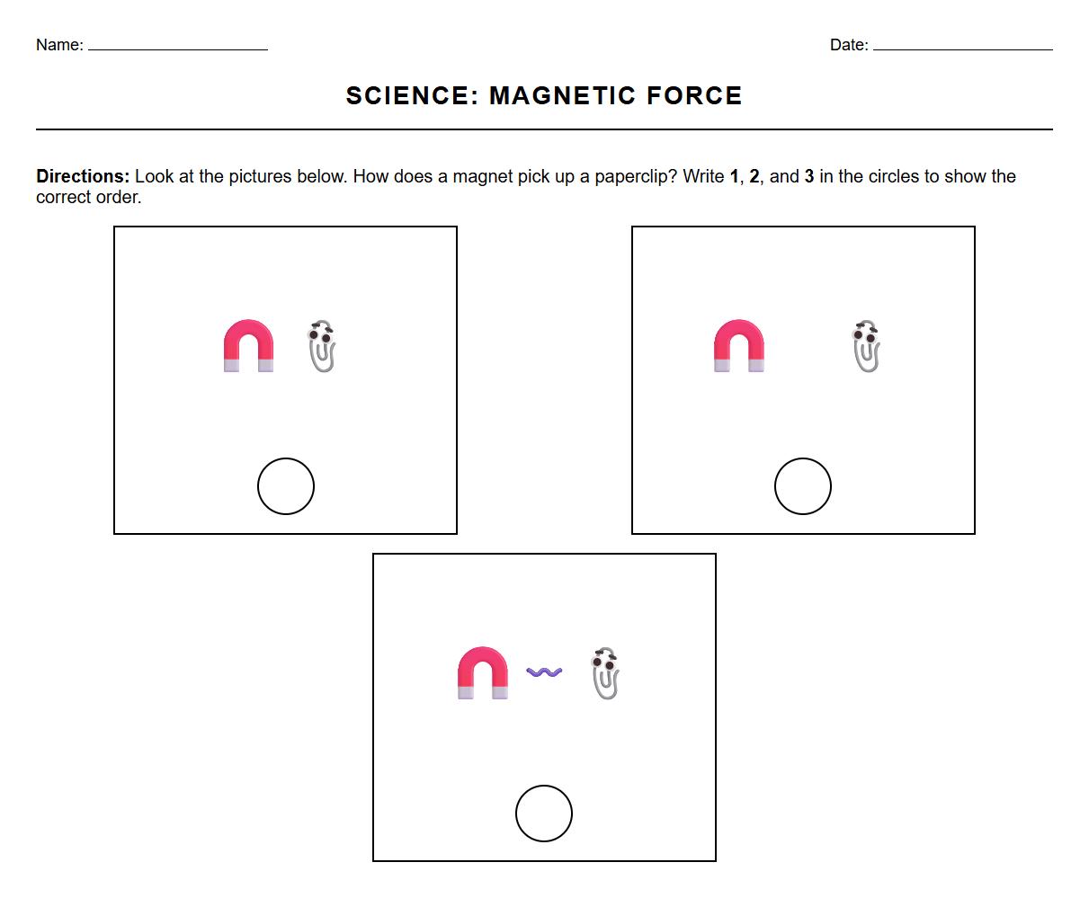 Sequencing Magnetic Force Events Worksheet