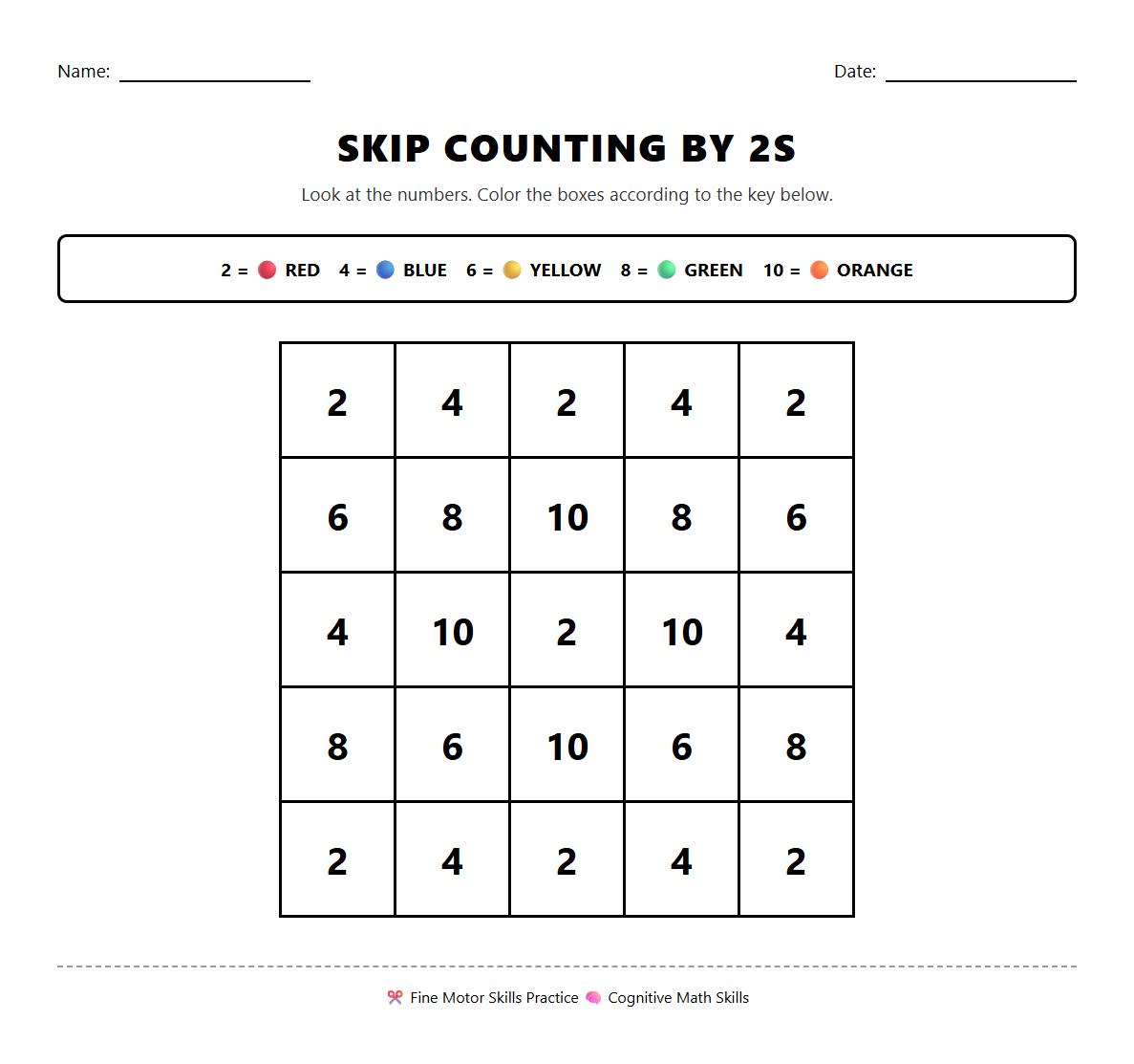 Skip Counting Color by Number Exercise