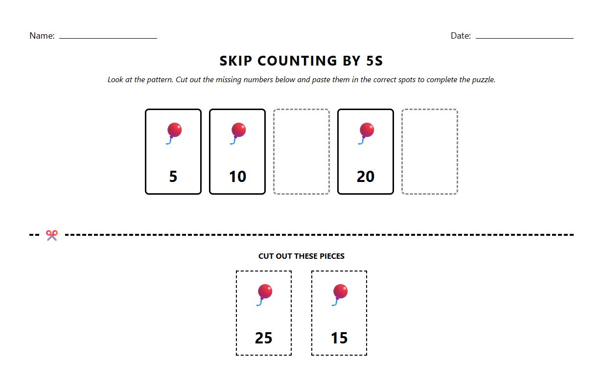 Skip Counting Number Sequence Puzzle