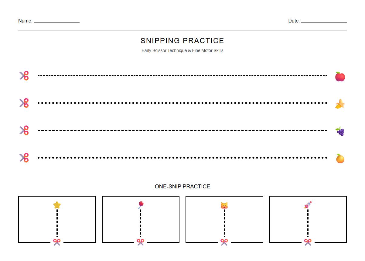 Snipping Practice Early Scissor Technique Worksheet